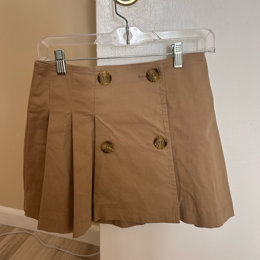 Maeve Tan Double-Breasted Mini Skirt